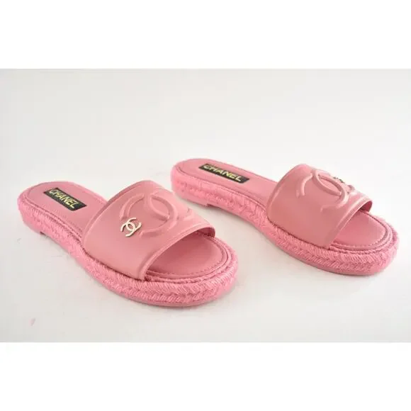 Chanel 23C Pink Lambskin Leather CC Logo Slide Sandal Slip Espadrille Flat 42 - Picture 5 of 15